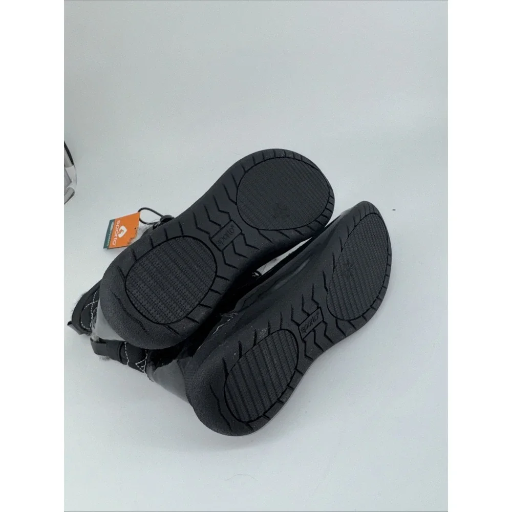Women's SPORTO Snow Boots Black Iceland Fur Quilted Sz 9 Patent Accents